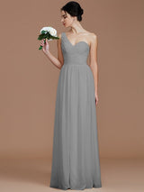 A-Line Charming One Shoulder Sleeveless Ruched Chiffon Bridesmaid Dresses