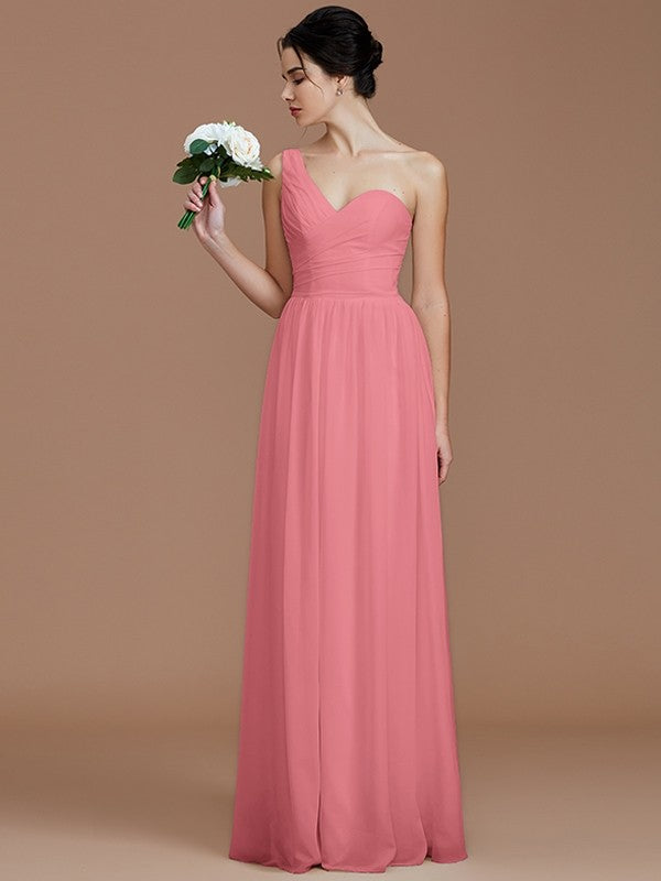 A-Line Charming One Shoulder Sleeveless Ruched Chiffon Bridesmaid Dresses