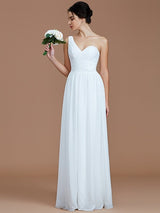 A-Line Charming One Shoulder Sleeveless Ruched Chiffon Bridesmaid Dresses