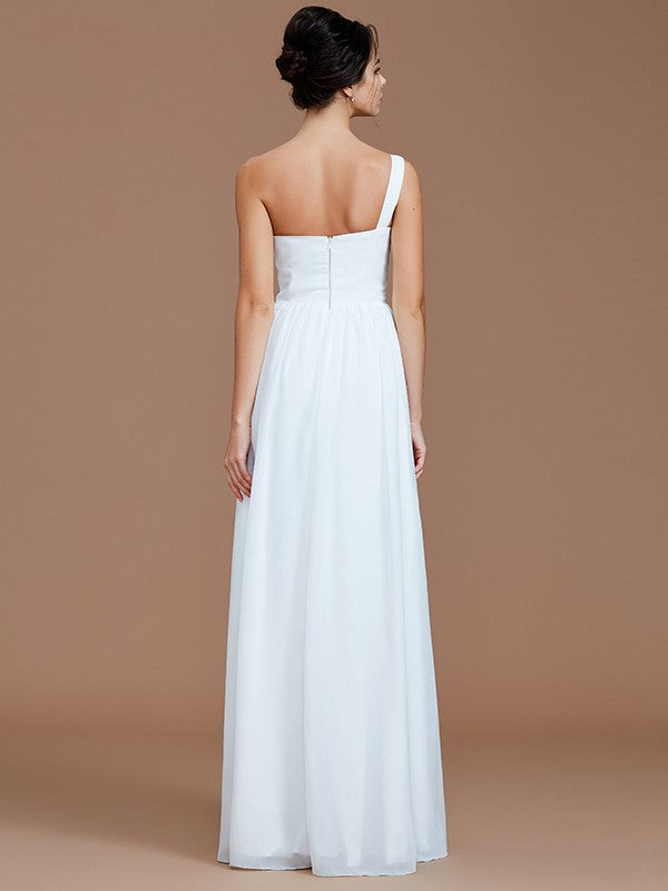 A-Line Charming One Shoulder Sleeveless Ruched Chiffon Bridesmaid Dresses