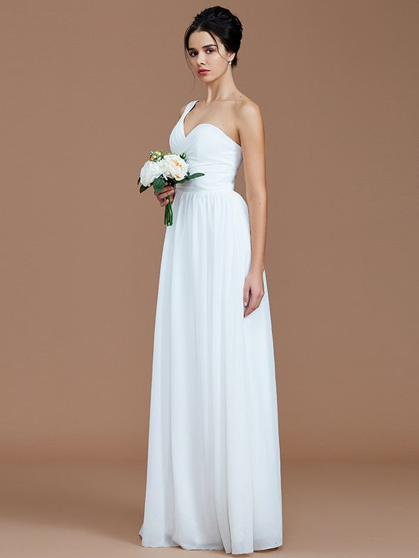 A-Line Charming One Shoulder Sleeveless Ruched Chiffon Bridesmaid Dresses