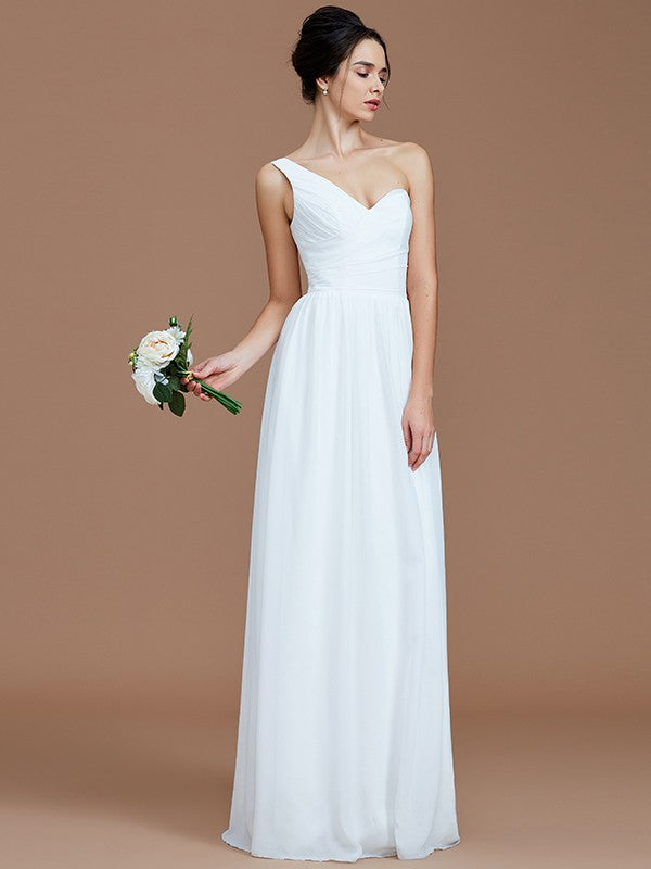 A-Line Charming One Shoulder Sleeveless Ruched Chiffon Bridesmaid Dresses