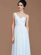 A-Line Charming One Shoulder Sleeveless Ruched Chiffon Bridesmaid Dresses