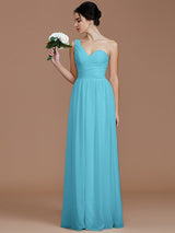 A-Line Charming One Shoulder Sleeveless Ruched Chiffon Bridesmaid Dresses