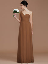 A-Line Charming One Shoulder Sleeveless Ruched Chiffon Bridesmaid Dresses