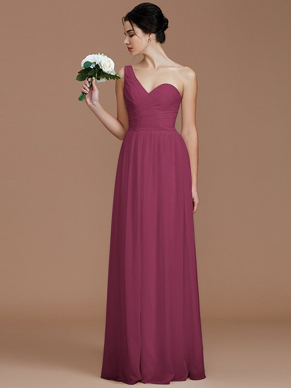 A-Line Charming One Shoulder Sleeveless Ruched Chiffon Bridesmaid Dresses