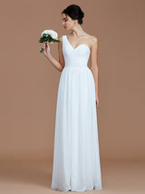 Classy Sleeveless One Shoulders Ruched Chiffon Bridesmaid Dresses