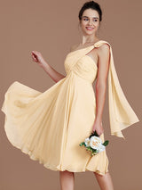 A-Line Charming One Shoulder Sleeveless Ruched Short/Mini Chiffon Bridesmaid Dresses