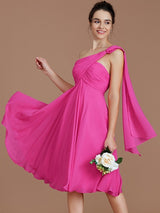 A-Line Charming One Shoulder Sleeveless Ruched Short/Mini Chiffon Bridesmaid Dresses