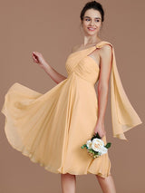 A-Line Charming One Shoulder Sleeveless Ruched Short/Mini Chiffon Bridesmaid Dresses