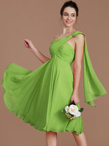 A-Line Charming One Shoulder Sleeveless Ruched Short/Mini Chiffon Bridesmaid Dresses