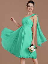 A-Line Charming One Shoulder Sleeveless Ruched Short/Mini Chiffon Bridesmaid Dresses