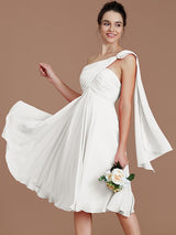 A-Line Charming One Shoulder Sleeveless Ruched Short/Mini Chiffon Bridesmaid Dresses