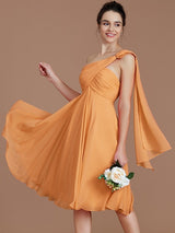 A-Line Charming One Shoulder Sleeveless Ruched Short/Mini Chiffon Bridesmaid Dresses