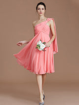 A-Line Charming One Shoulder Sleeveless Ruched Short/Mini Chiffon Bridesmaid Dresses