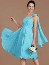 A-Line Charming One Shoulder Sleeveless Ruched Short/Mini Chiffon Bridesmaid Dresses