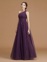 Classy Sleeveless One Shoulders Ruched Tulle Bridesmaid Dresses