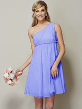 A-Line Charming One Shoulder Sleeveless Sash/Ribbon/Belt Short Chiffon Bridesmaid Dresses