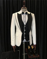 Classy White Three Pieces Black Laple Prom Suit Men Suit Online-stylesnuggle