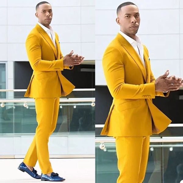 Classy Yellow Double Breasted Peaked Lapel Men's Prom Suits Online-stylesnuggle