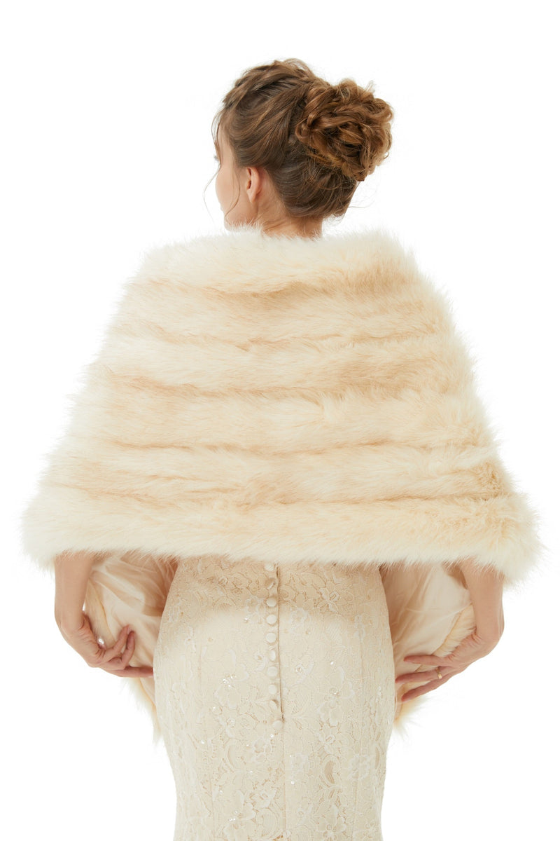 Creamy Faux Fur Stripe Shawl For Bride For Winter-stylesnuggle