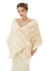 Creamy Faux Fur Stripe Shawl For Bride For Winter-stylesnuggle