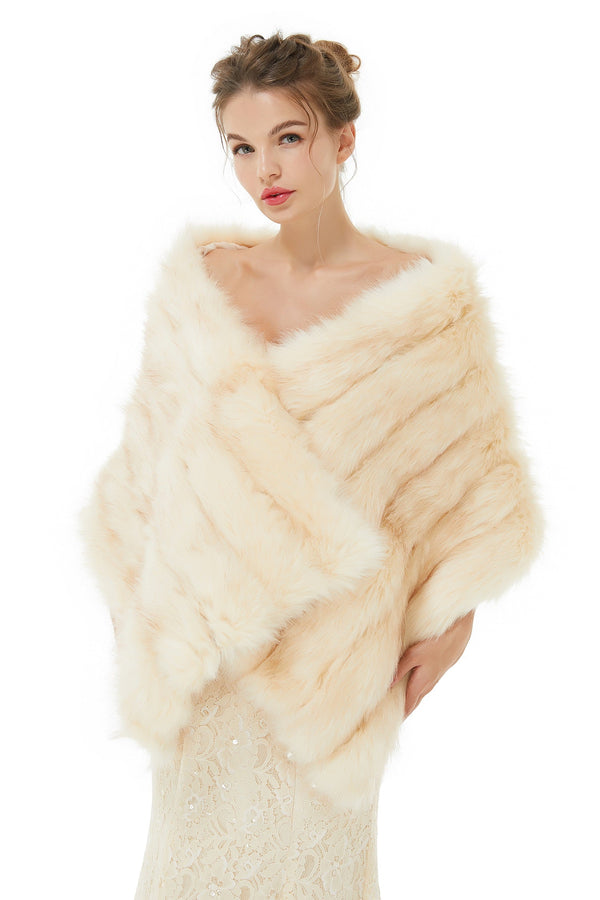 Creamy Faux Fur Stripe Shawl For Bride For Winter-stylesnuggle