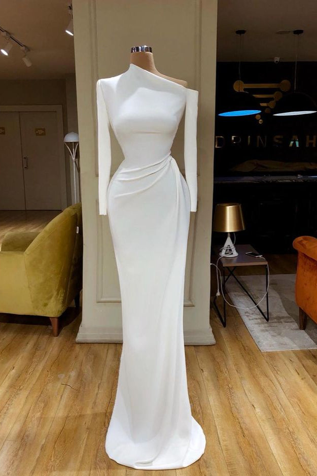 Creamy White Unique neck Long sleeves Mermaid Evening Dress-stylesnuggle