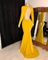 Looking for Prom Dresses, Evening Dresses, Real Model Series in Satin,  Column style,  and Gorgeous Sequined work? stylesnuggle has all covered on this elegant Curvy Long Sleevess Open Back Mermaid Evening Dresses.