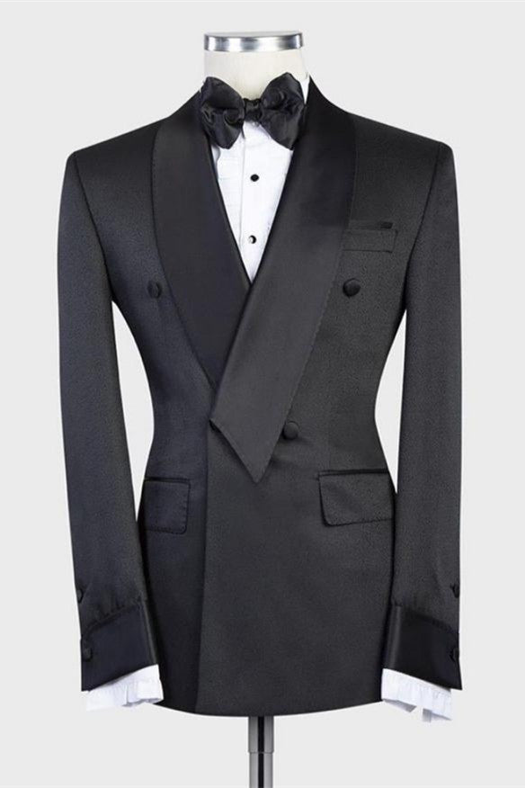 Discover the very best Custom design Black Double Breasted Shawl Lapel Wedding Men Suit for work,prom and wedding occasions at stylesnuggle. Custom made Black Shawl Lapel mens suits with high quality.