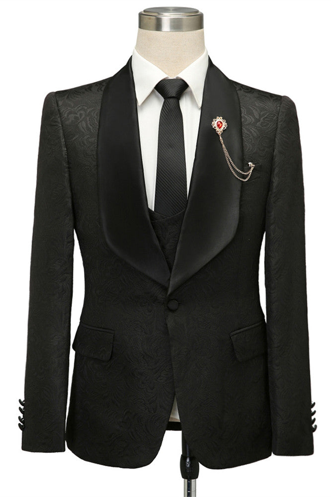 stylesnuggle is your ultimate source for Custom design Black Jacquard Shawl Lapel Wedding Suits. Our Black Shawl Lapel men suits come in Bespoke styles &amp; colors with high quality and free shipping.