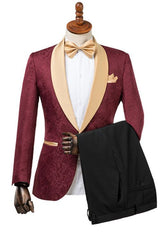 Shop Custom design Burgundy Slim Fit Jacquard Wedding Suit for Men from stylesnuggles. Free shipping available. View our full collection of Burgundy Shawl Lapel wedding suits available in different colors with affordable price.