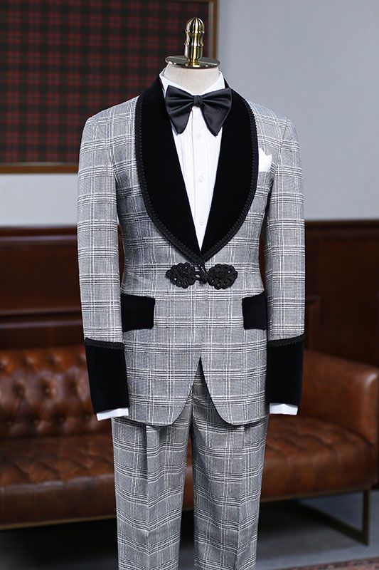 Looking for the best collection of Custom design Gray Plaid Knitted Button Wedding Suit For Grooms with affordable price Shop Gray Shawl Lapel Men blazers at stylesnuggle with free shipping available.