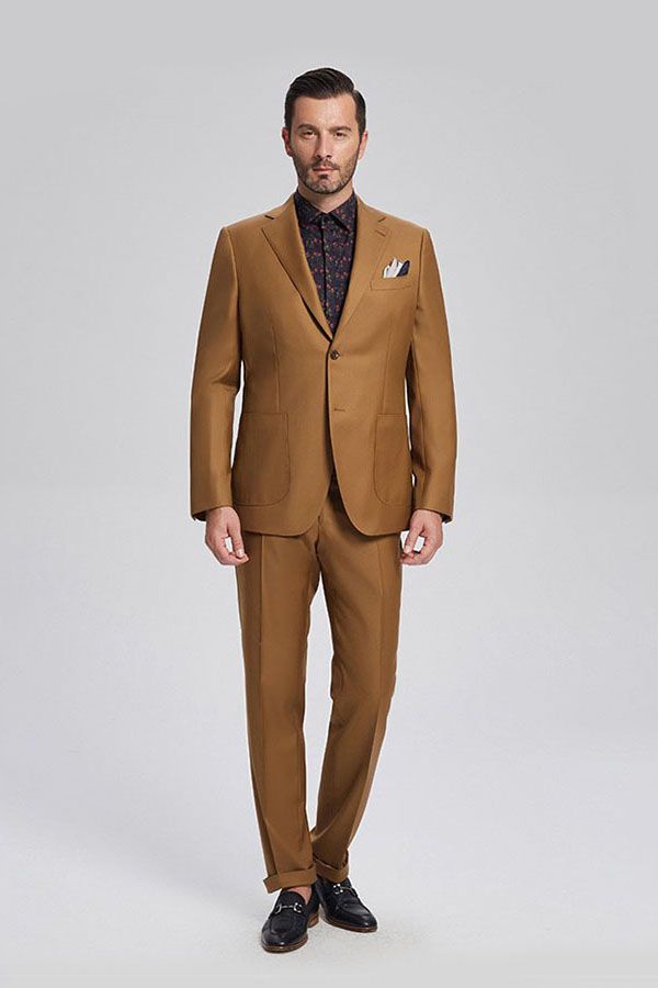 stylesnuggle has various cheap mens suits for prom, wedding or business. Shop this Custom design Patch Pocket Gold Brown Mens Suits for Formal with free shipping and rush delivery. Special offers are offered to this Gold Brown Single Breasted Notched Lapel Two-piece mens suits.