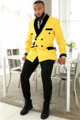 The Bespoke Shawl Lapel Double Breasted Men Suit is an essential part of any wardrobe. Whether you need a sharp business suit, a Custom design black tie evening look or a wedding or prom suit, you will find the perfect fit in stylesnuggle collection.made this Custom design Yellow Double Breasted Slim Fit Mens Suits with Black Shawl with rush order service.