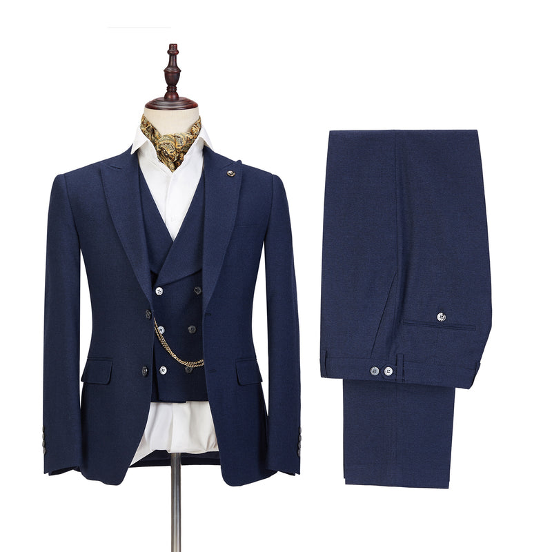 Buy Dark Blue Three-piece Fashion Peaked Lapel Wedding Men Suits Sale for men from stylesnuggle. Huge collection of Peaked Lapel Single Breasted Men Suit sets at low offer price &amp; discounts, free shipping &amp; made. Order Now.