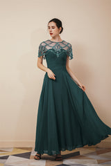 Dark green Chiffon Sparkle Beaded Evening Dress with Cape-stylesnuggle