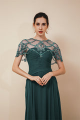 Dark green Chiffon Sparkle Beaded Evening Dress with Cape-stylesnuggle