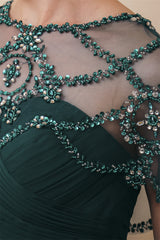 Dark green Chiffon Sparkle Beaded Evening Dress with Cape-stylesnuggle