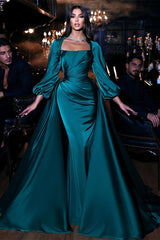 Dark Green Long sleeves Floor length Mermaid Prom Dress with Detachable Train-stylesnuggle