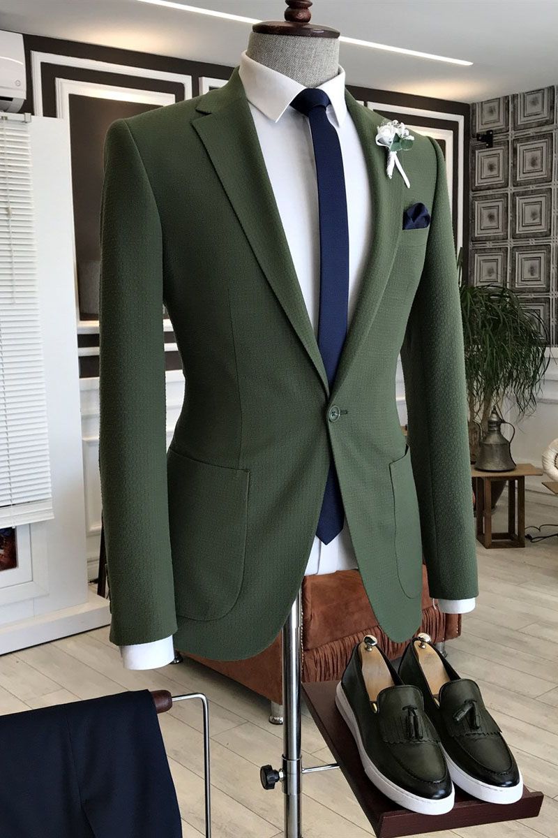 Dark Green Notched Lapel With Button Men's Prom Suits