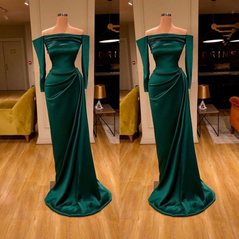 Dark Green Off-the-Shoulder Mermaid Prom Dress Long Evening Gowns Online-stylesnuggle