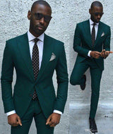 Dark Green Slim Fit Formal Mens Business Suit Classy Peaked Laple Prom Suits-stylesnuggle