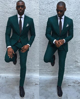 Dark Green Slim Fit Formal Mens Business Suit Classy Peaked Laple Prom Suits-stylesnuggle