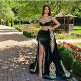 Looking for Dark Green Velvet Mermaid Evening Dress with Gold Lace appliques at affordable prices? stylesnuggle has all covered with the Dark Green Velvet Mermaid Evening Dress with Gold Lace appliques.