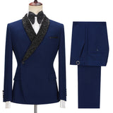 Dark Navy Bespoke Slim Fit Men Suits with Black Lapel-stylesnuggle