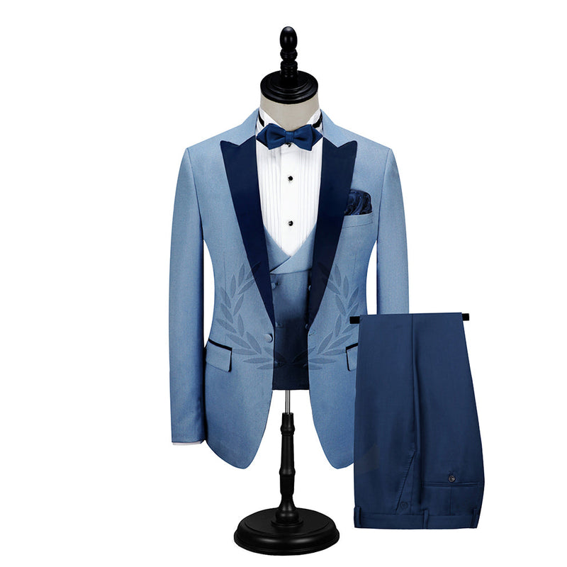 Dark Navy Peak Lapel Men's Prom Suits Classic Blue Wedding Tuxedos-stylesnuggle