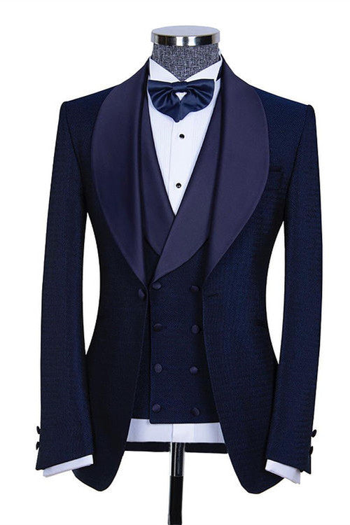 Looking for the best collection of Dark Navy Shawl Lapel Three Pieces Slim Fit Wedding Suits for Men with affordable price Shop Dark Navy Shawl Lapel Men blazers at stylesnuggle with free shipping available.