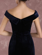 Mermaid Celebrity Dresses Velvet Off The Shoulder Evening Dress Dark Navy Slit Party Dress With Train Inspired By Taraji P. Henson At Oscar Milanoo