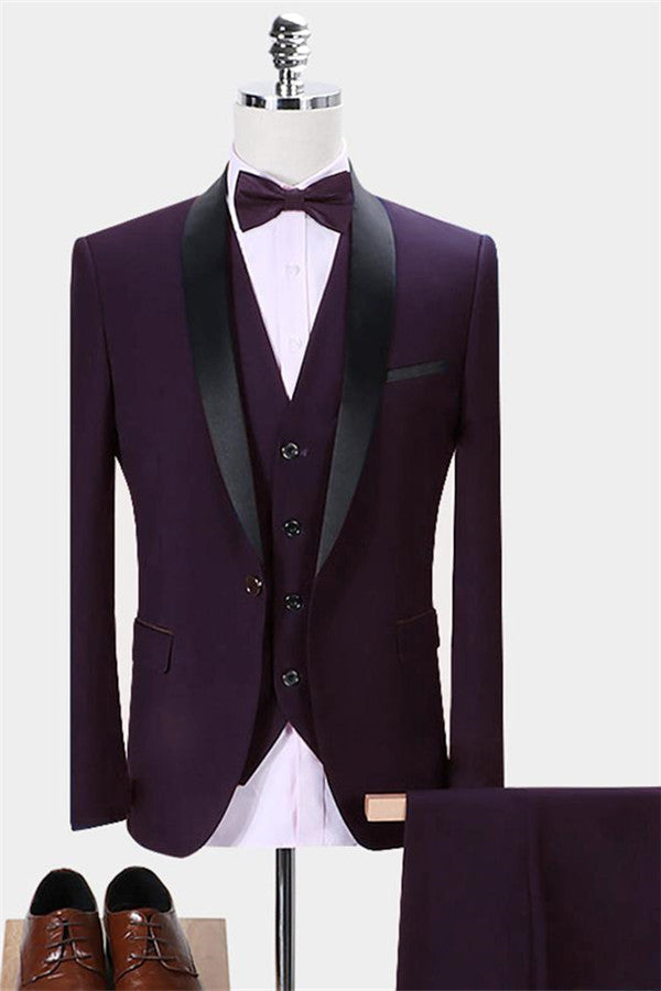 stylesnuggle made this Dark Purple Business Tuxedos, Made-to-measure Slim Fit Men Dress Marriage Suits Three-pieces with rush order service. Discover the design of this Regency Solid Shawl Lapel Single Breasted mens suits cheap for prom, wedding or formal business occasion.